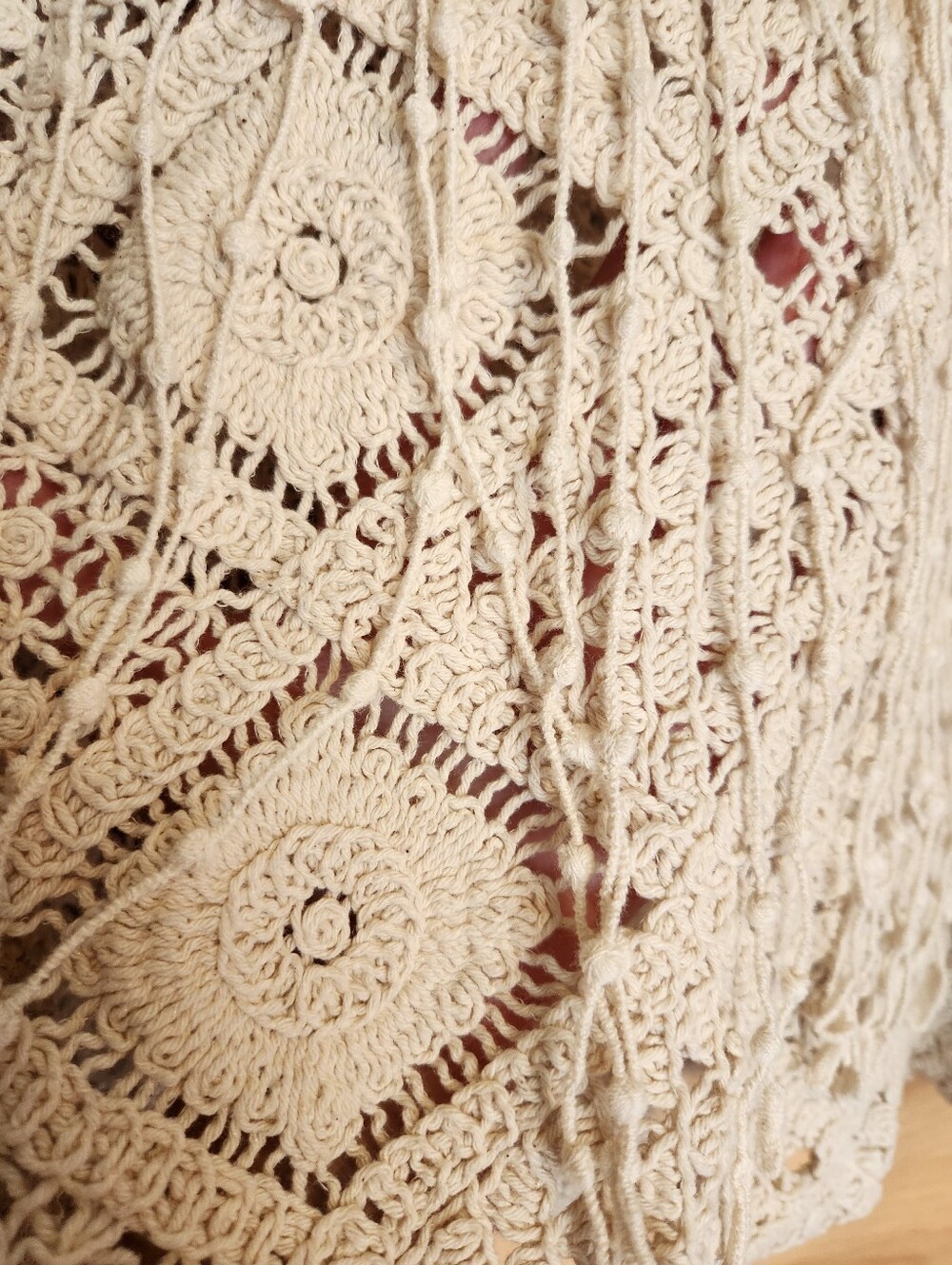 MISS ME CROCHET LACE FRINGE BOHO WESTERN FESTIVAL CREAM SHACKET CARDIGAN LARGE - Picture 12 of 16